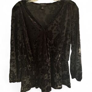 Halogen Black Velvet floral Buttoned Blouse XS